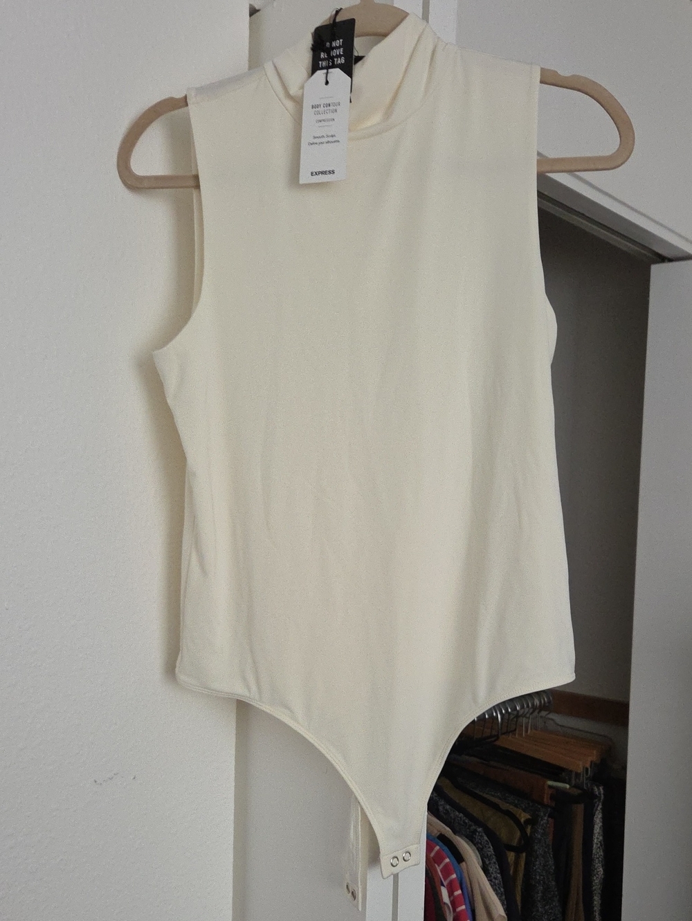 Express Cream Sleeveless Mock Neck Bodysuit